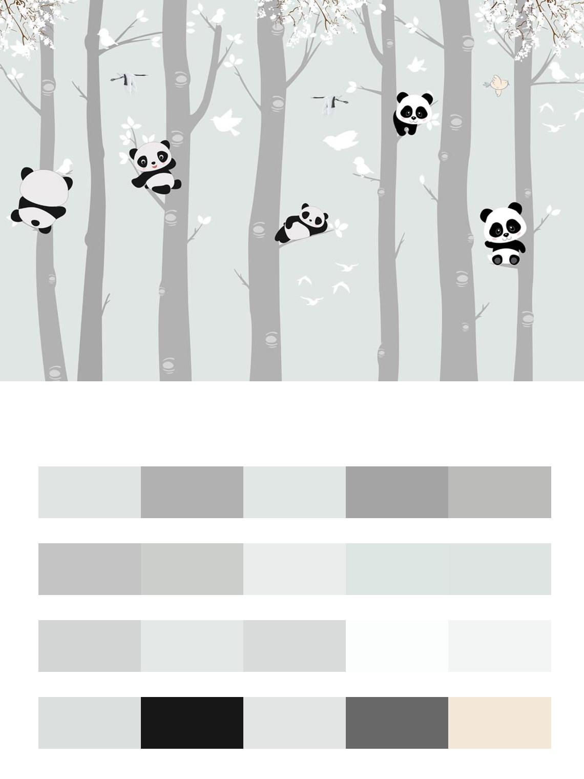 Панды на деревьях цвета