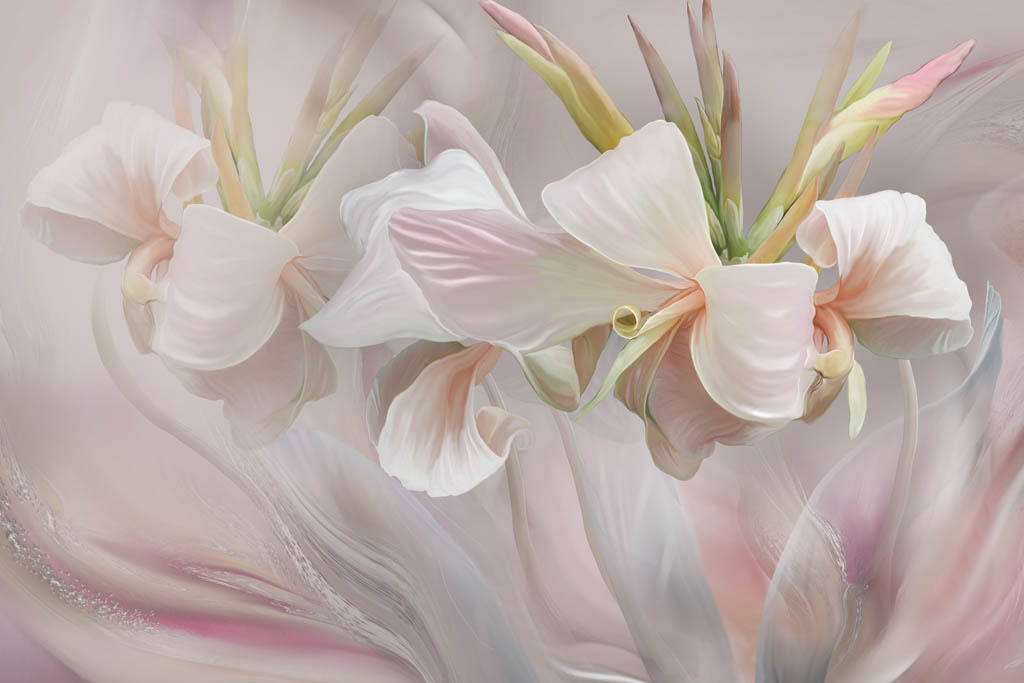 Фотообои Лилии белые на розовой акварели